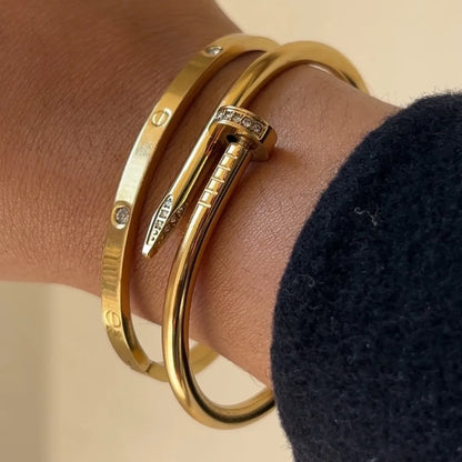 Stack of Anti Tarnish Stainless Steel Plain Nail Bracelets (set of 2)