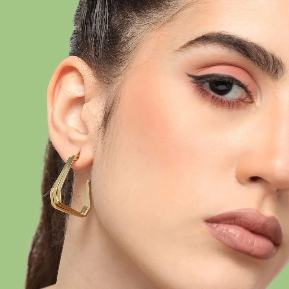 Twisted Geometric Hoop Earrings - 18K Gold Plated