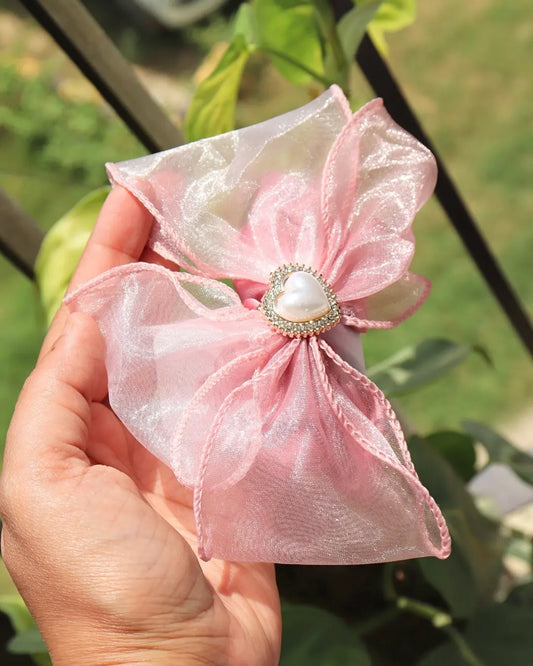 Peach Pink Organza Bow Scrunchie (1 pc)