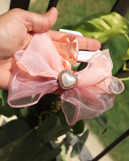 Peach Pink Organza Bow Scrunchie (1 pc)