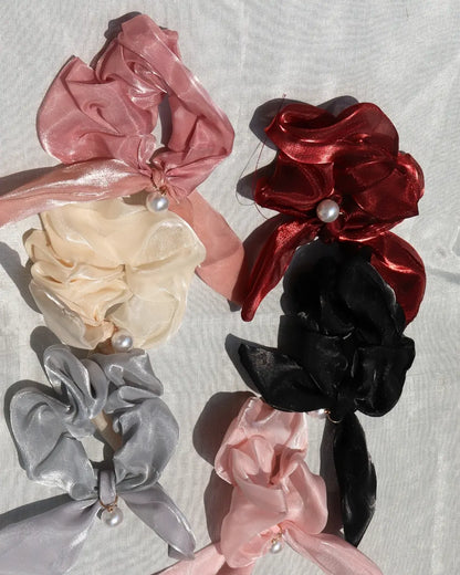 Maroon Premium Quality Pearl Bow Scrunchie (1 pc)