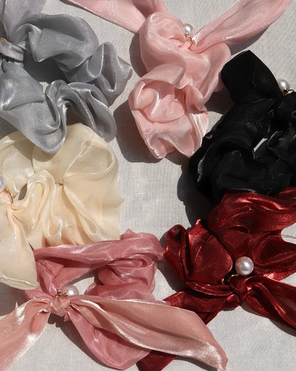 Pearl bow Scrunchies (Pack of 6)