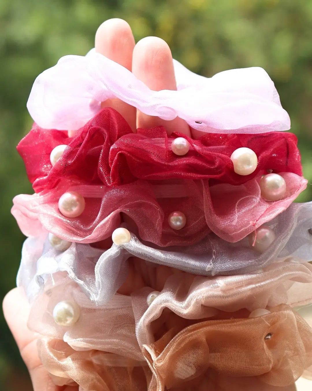 Organza Scrunchie embellished with Pearls (Random 6 pcs)