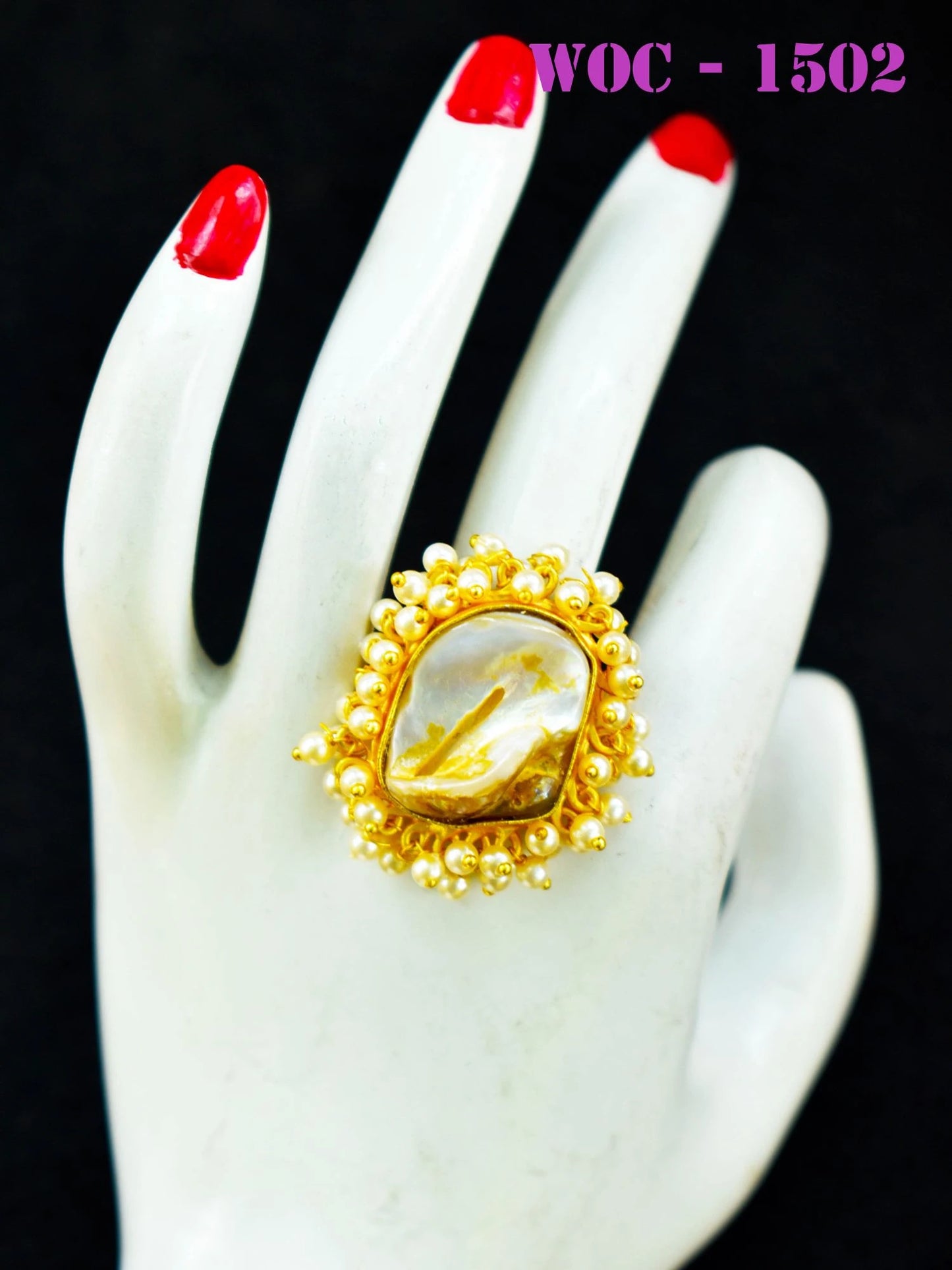 Mother of Pearl Classic Adjustable Brass Ring