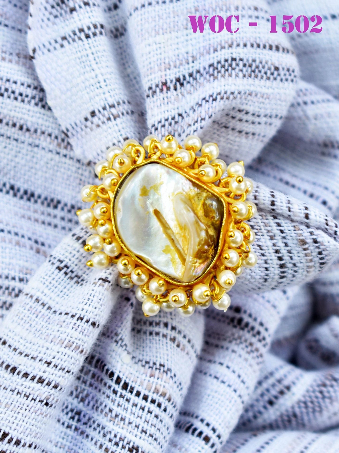 Mother of Pearl Classic Adjustable Brass Ring