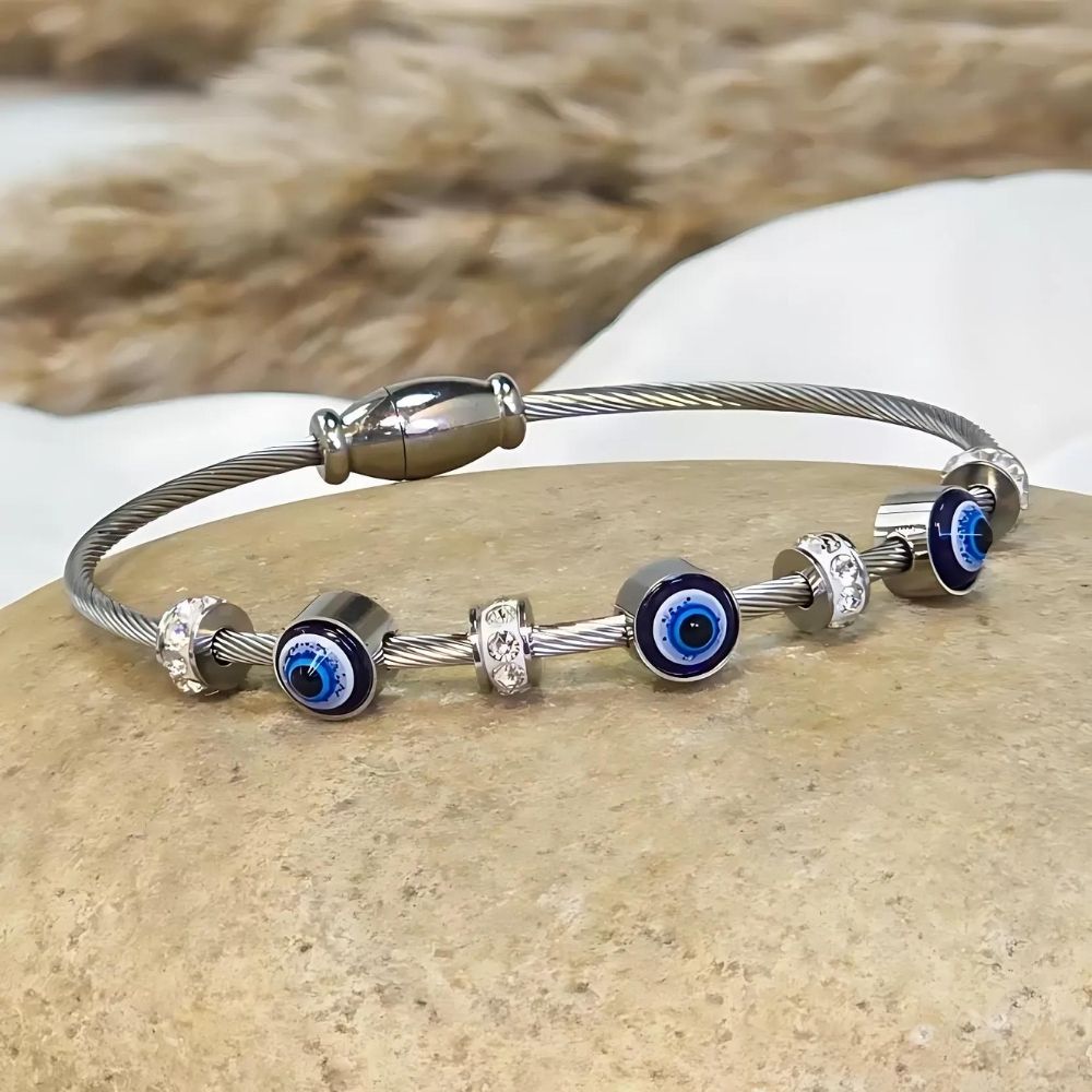 Evil Eye Sleek Anti Tarnish Magnetic Kada Bracelet