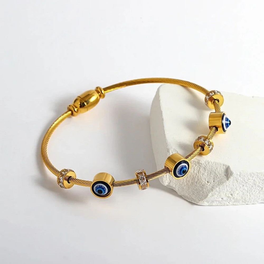 Evil Eye Sleek Anti Tarnish Magnetic Kada Bracelet