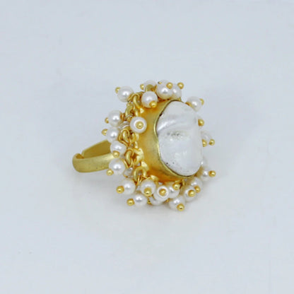 Mother of Pearl Classic Adjustable Brass Ring