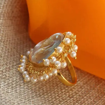 Mother of Pearl Classic Adjustable Brass Ring