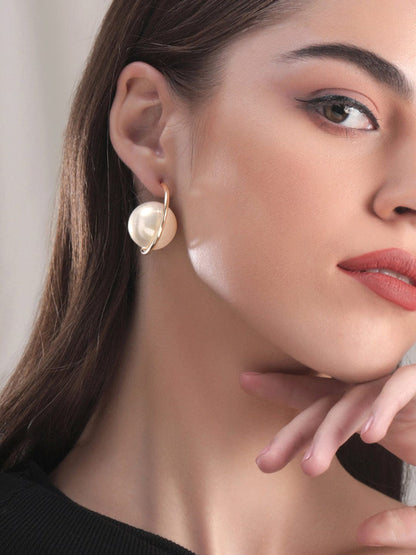 Gold-Tone Big Pearl Hoop Earrings