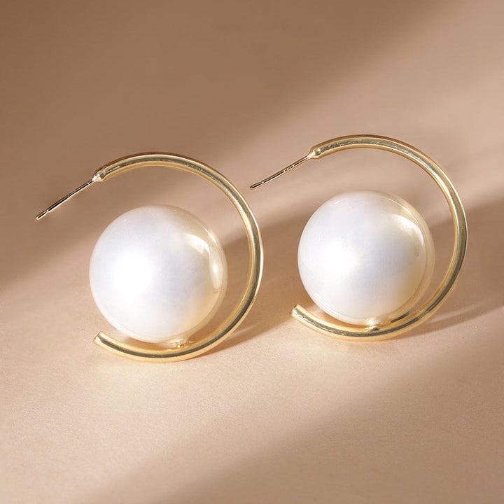 Gold-Tone Big Pearl Hoop Earrings